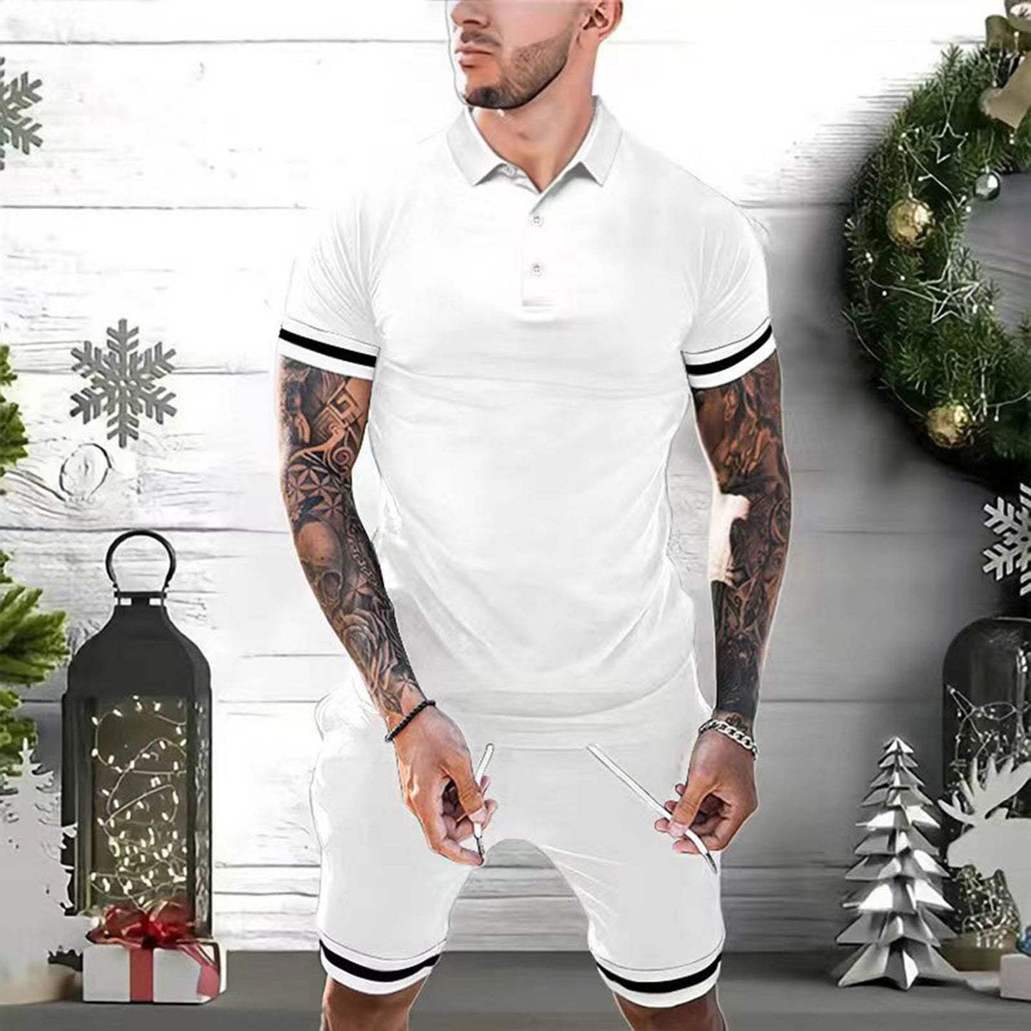 Men Casual Summer Polo Set Shirt & Shorts