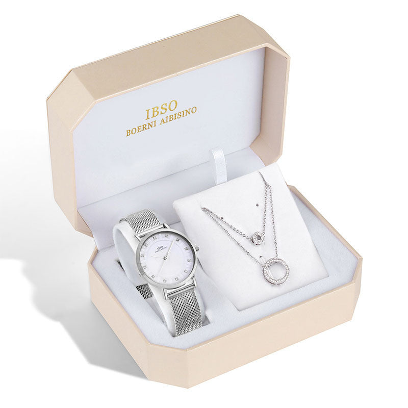 Elegant Women Gift Set – Watch + Necklace Luxury Box