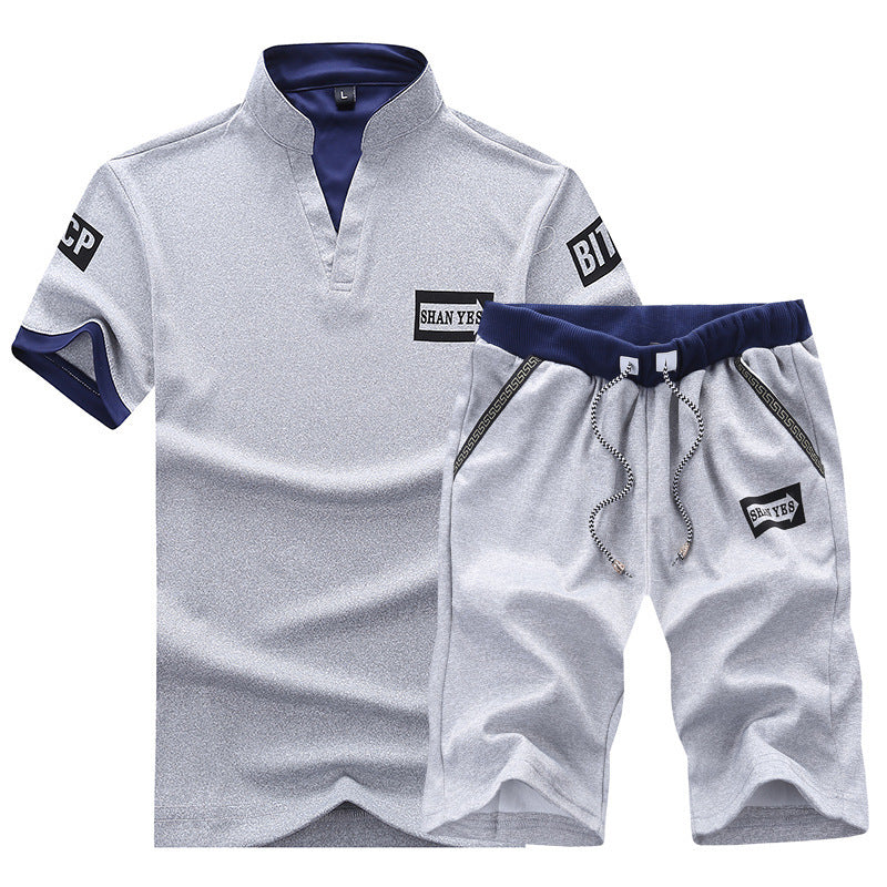 Men Casual Summer Set V-Neck Shirt & Shorts