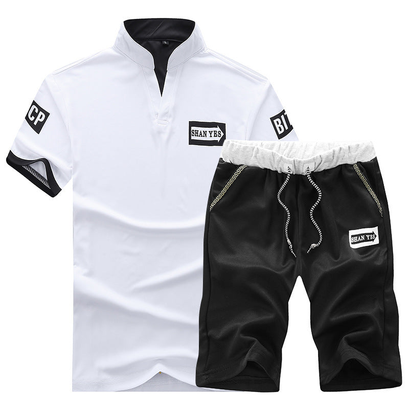 Men Casual Summer Set V-Neck Shirt & Shorts