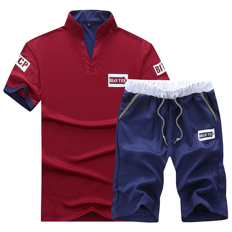 Men Casual Summer Set V-Neck Shirt & Shorts