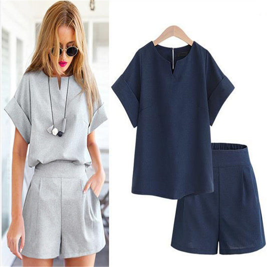 Casual Summer Two-Piece Set – T-Shirt & Shorts Women Outfit (Plus Size Available)