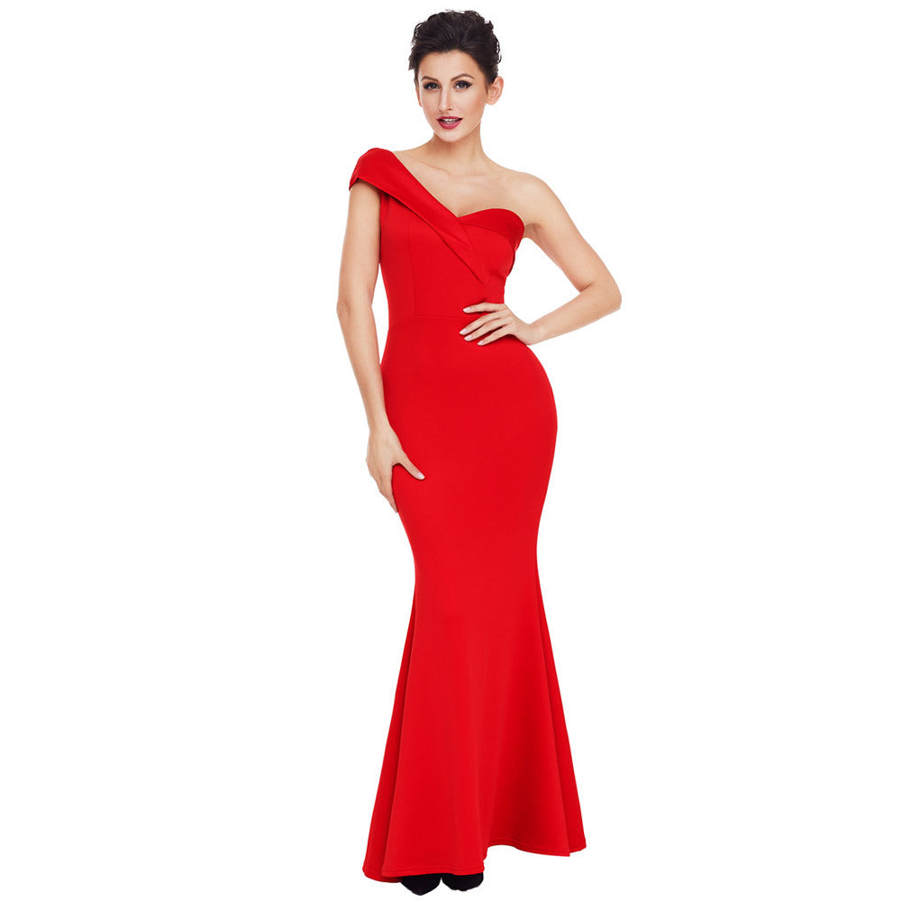 Elegant One-Shoulder Maxi Dress – Sexy Slim Fit Evening Dress