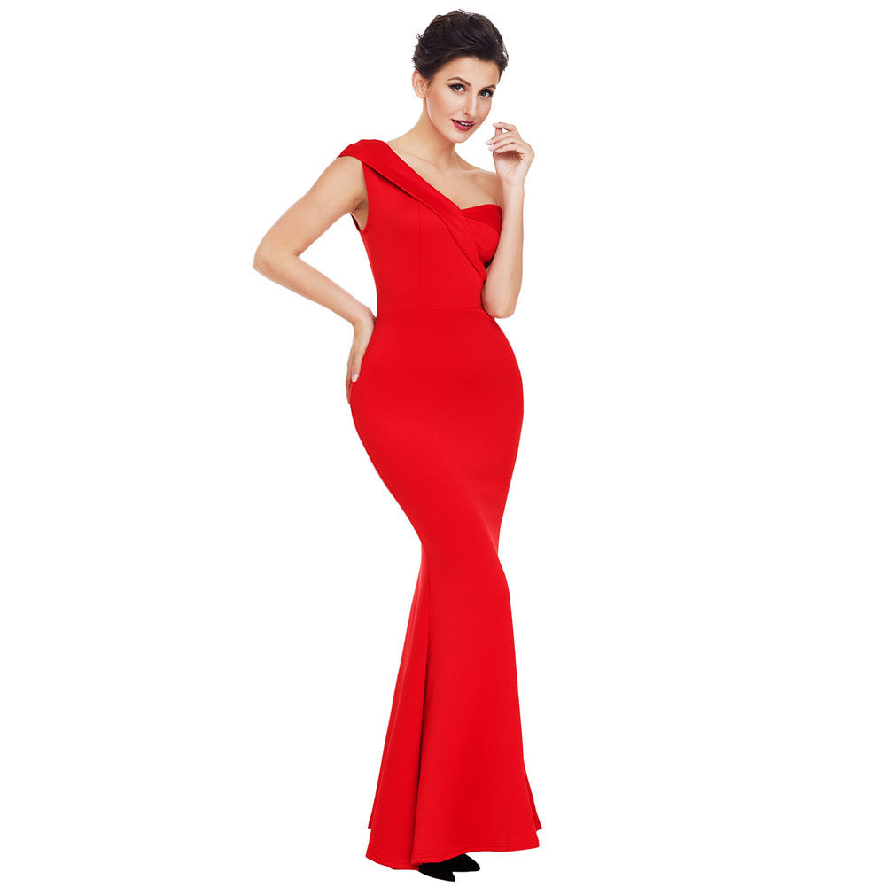 Elegant One-Shoulder Maxi Dress – Sexy Slim Fit Evening Dress