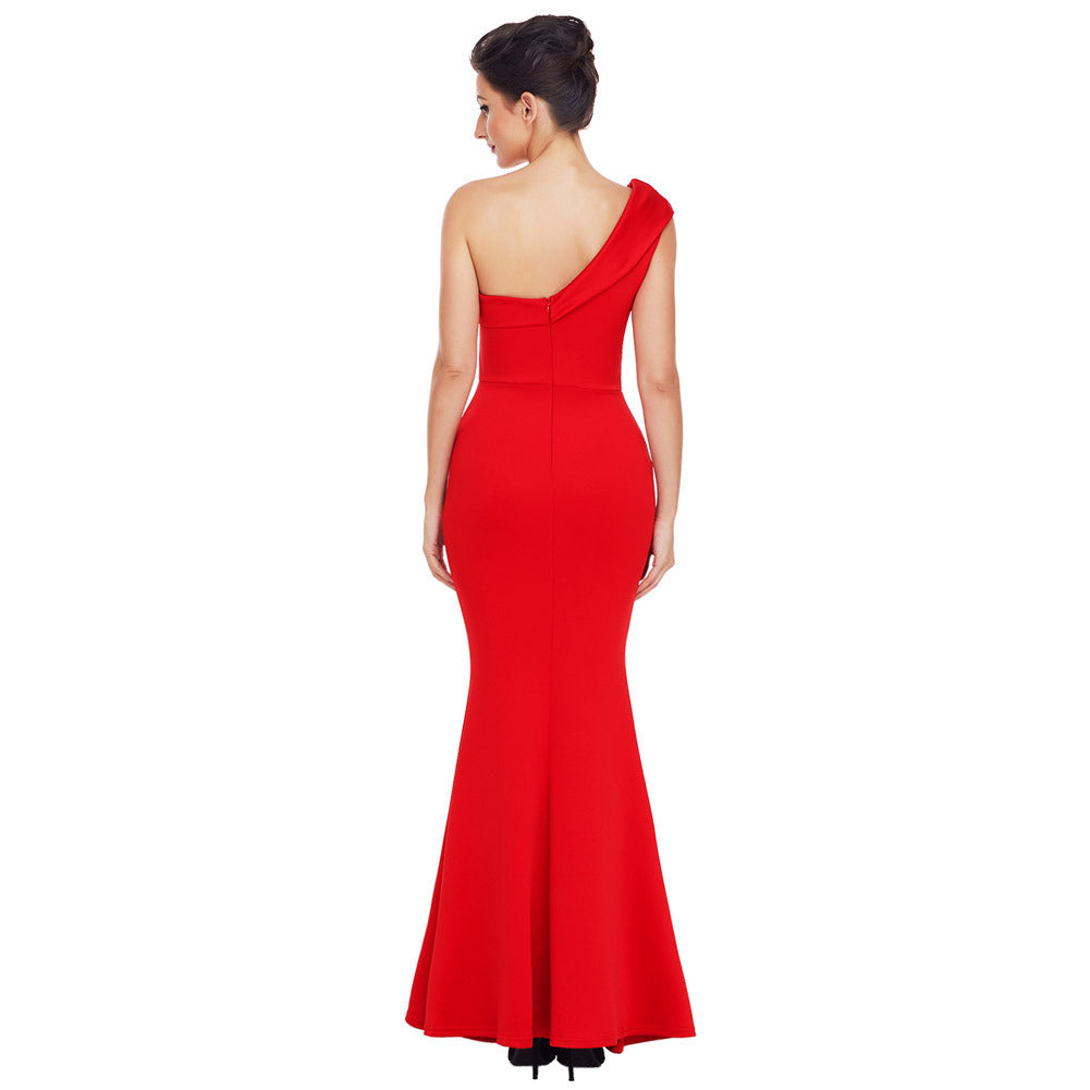 Elegant One-Shoulder Maxi Dress – Sexy Slim Fit Evening Dress