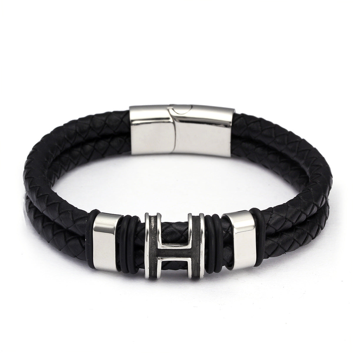 Men’s Leather Bracelet – Stainless Steel Magnetic Clasp