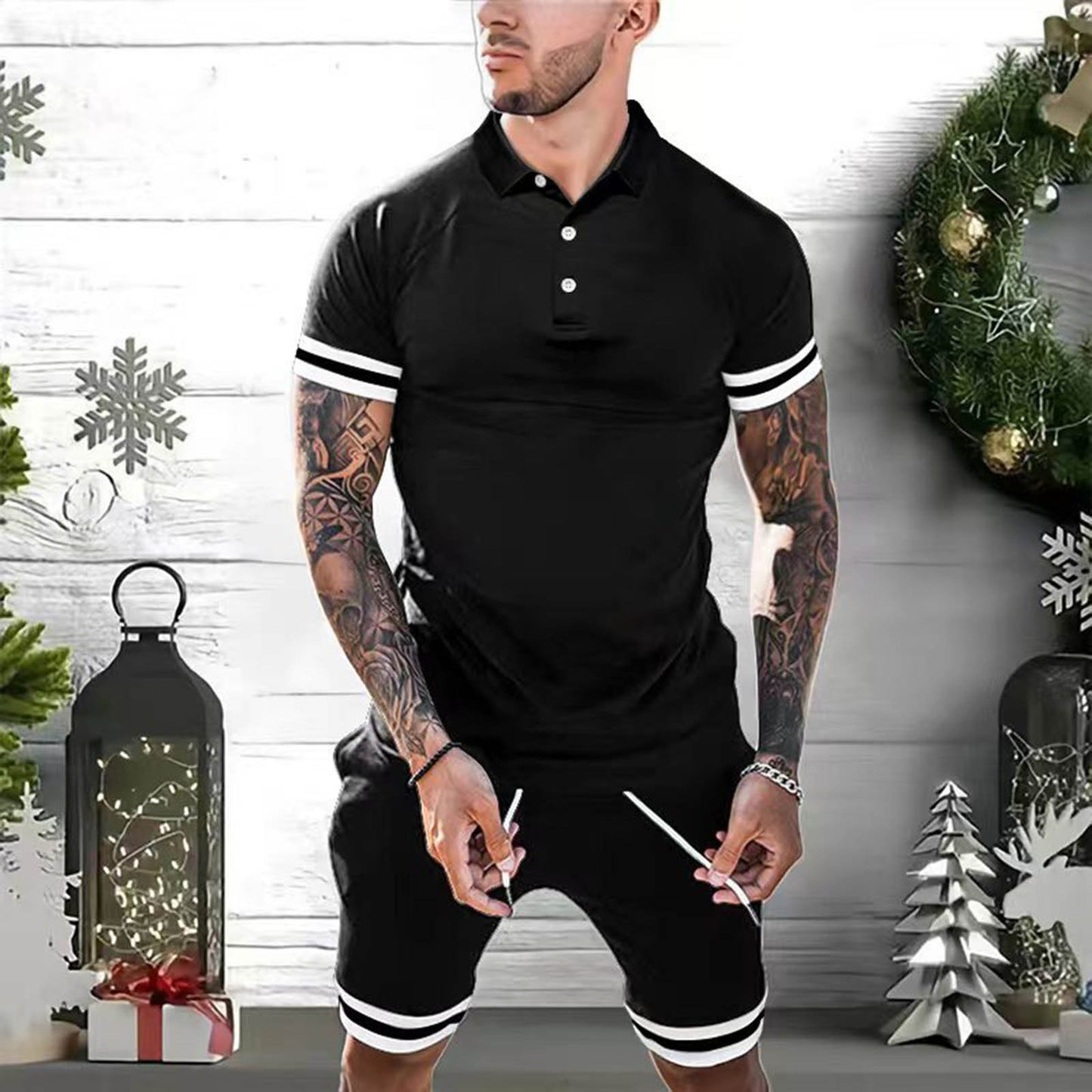 Men Casual Summer Polo Set Shirt & Shorts