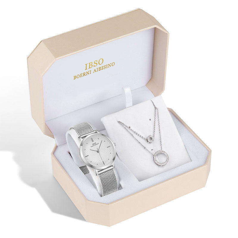 Elegant Women Gift Set – Watch + Necklace Luxury Box