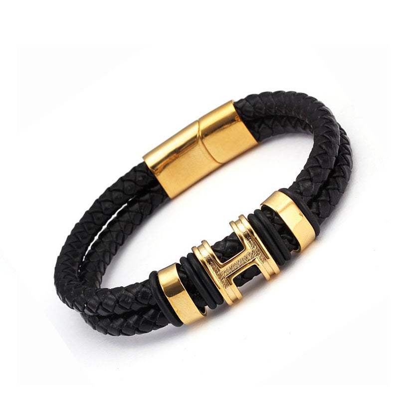 Men’s Leather Bracelet – Stainless Steel Magnetic Clasp