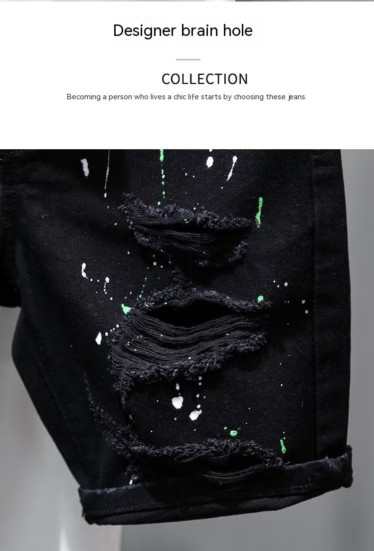 Men Ripped Denim Shorts Summer Casual Slim Fit
