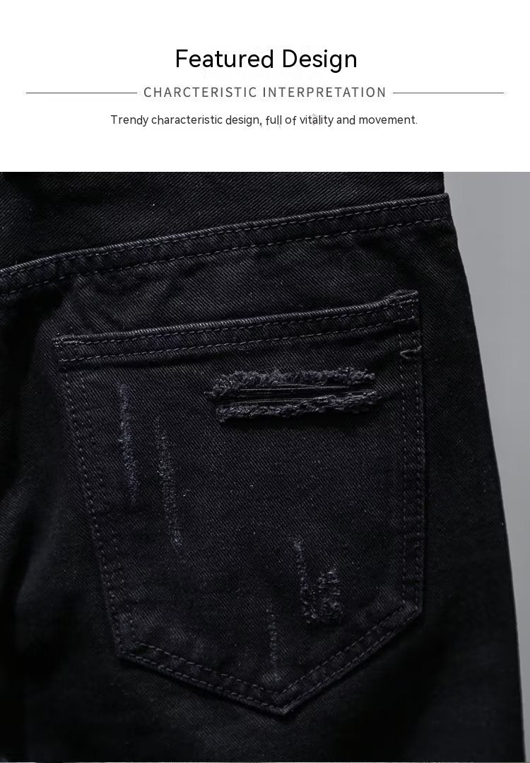 Men Ripped Denim Shorts Summer Casual Slim Fit