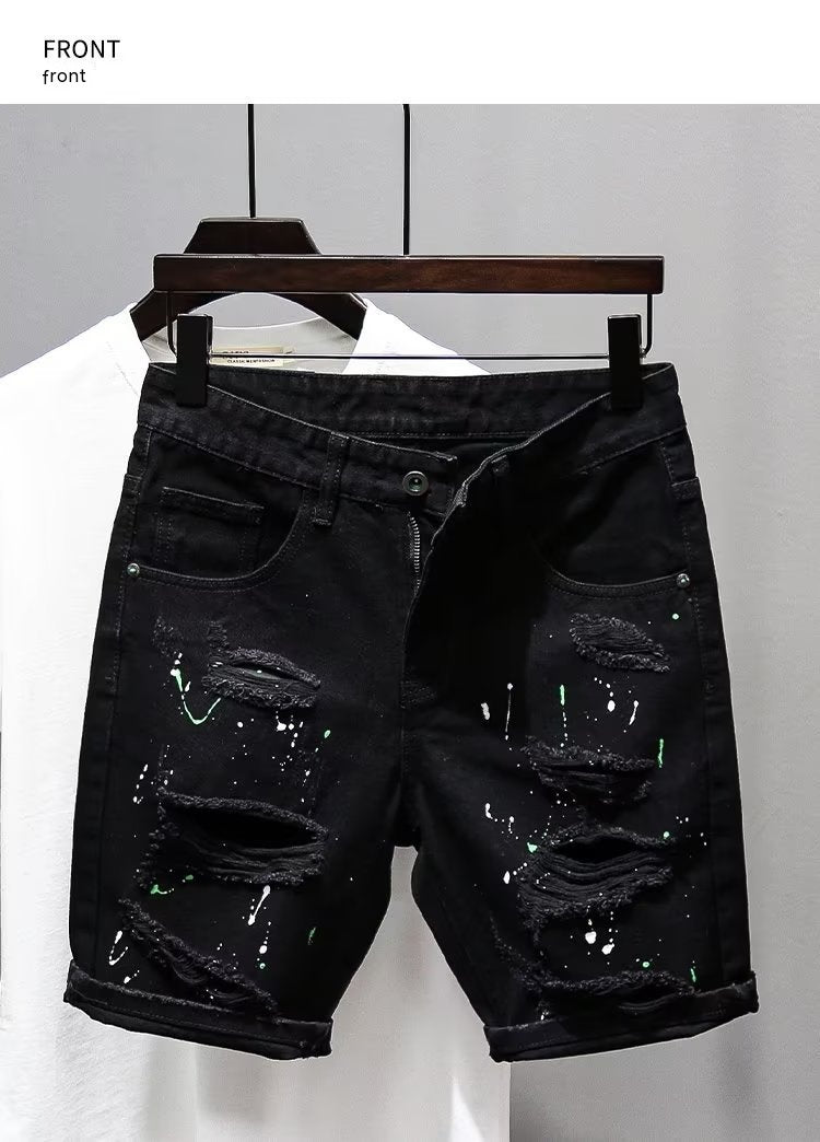 Men Ripped Denim Shorts Summer Casual Slim Fit