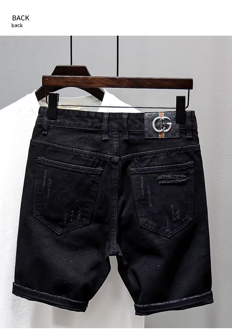 Men Ripped Denim Shorts Summer Casual Slim Fit