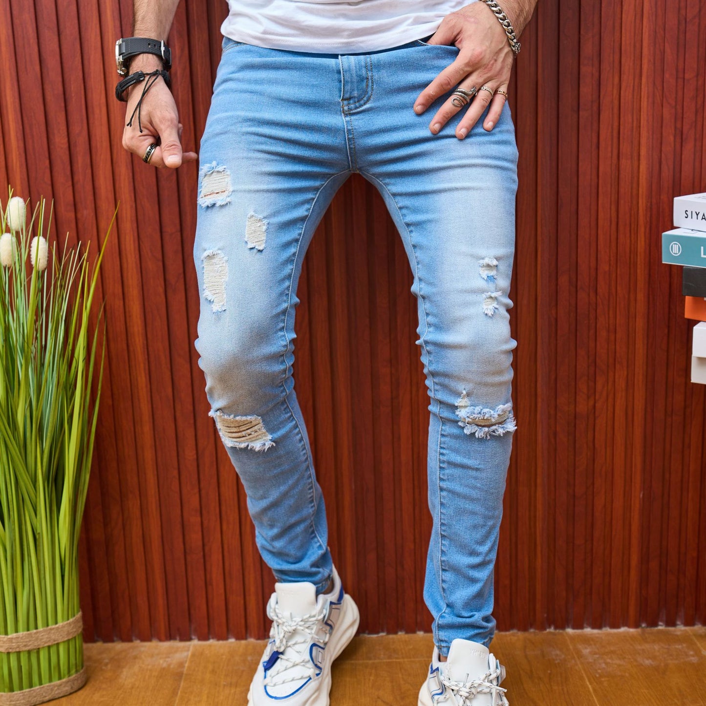 Men’s Slim Fit Ripped Jeans – Stretch Casual Denim