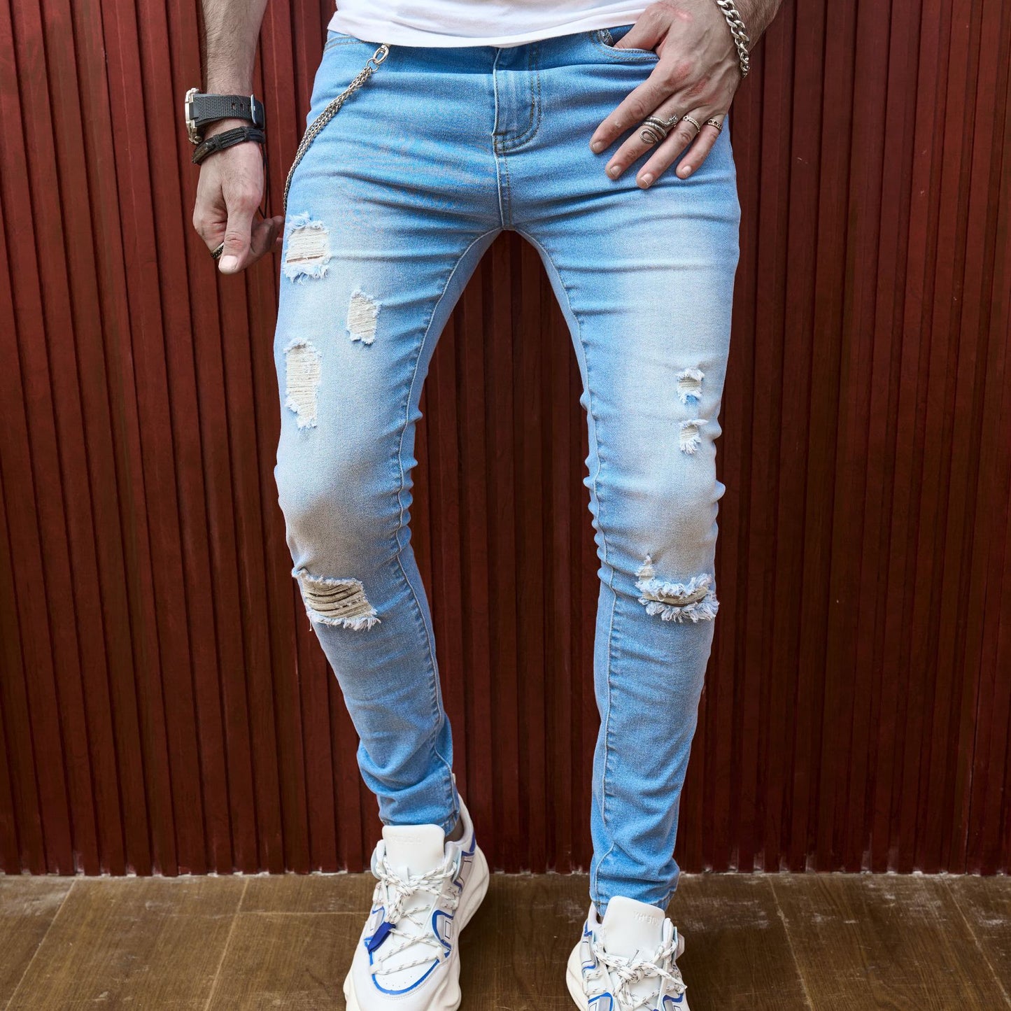 Men’s Slim Fit Ripped Jeans – Stretch Casual Denim
