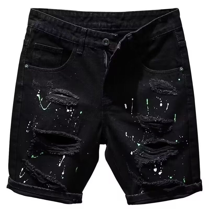 Men Ripped Denim Shorts Summer Casual Slim Fit