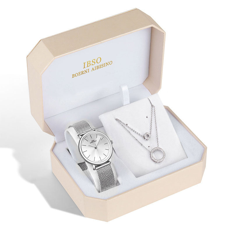 Elegant Women Gift Set – Watch + Necklace Luxury Box