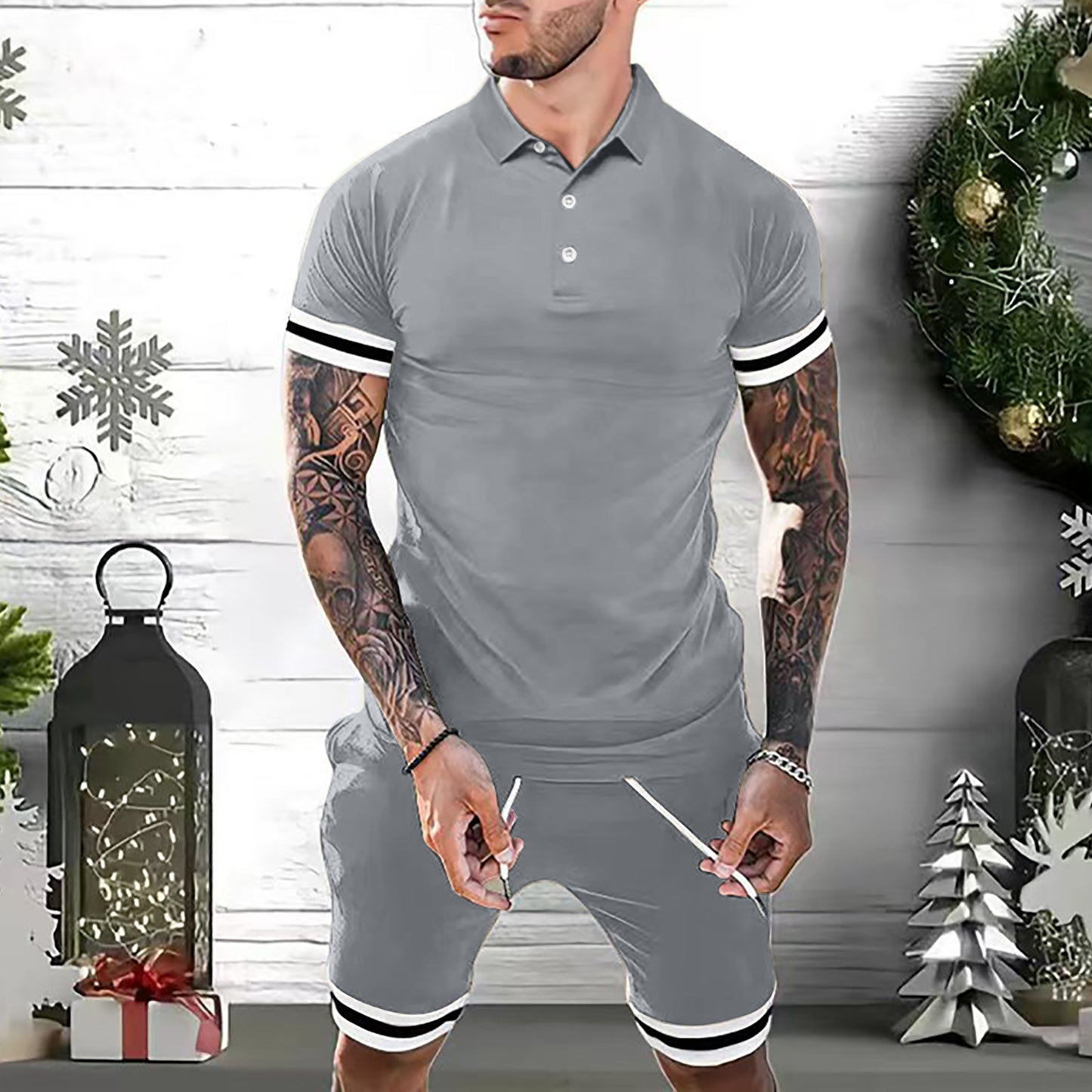 Men Casual Summer Polo Set Shirt & Shorts