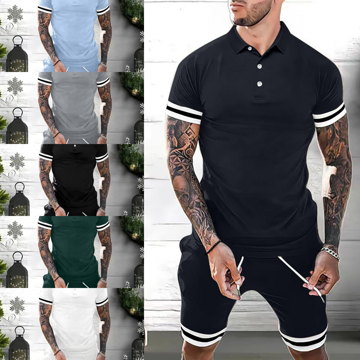 Men Casual Summer Polo Set Shirt & Shorts