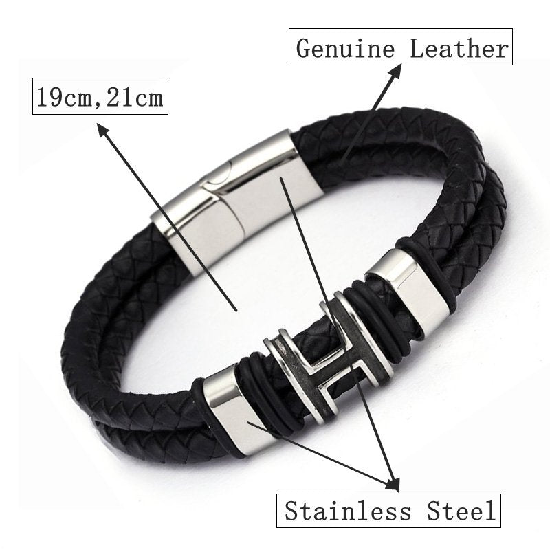 Men’s Leather Bracelet – Stainless Steel Magnetic Clasp