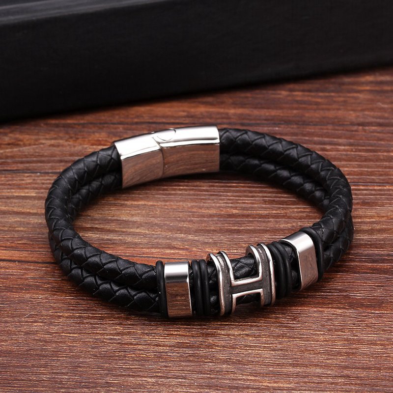 Men’s Leather Bracelet – Stainless Steel Magnetic Clasp
