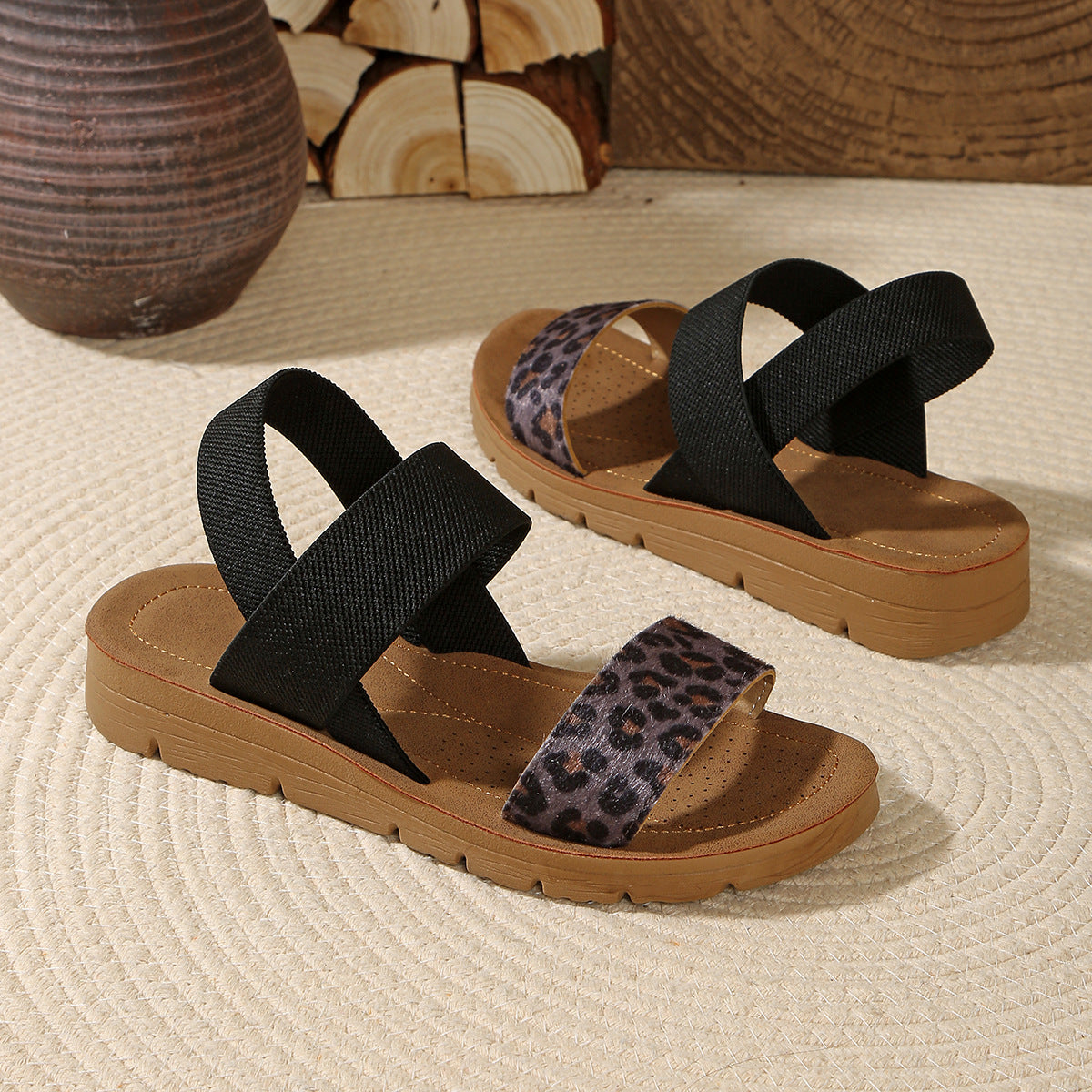 Women’s Elastic Strap Sandals – Comfortable Summer Casual Flat Sandals