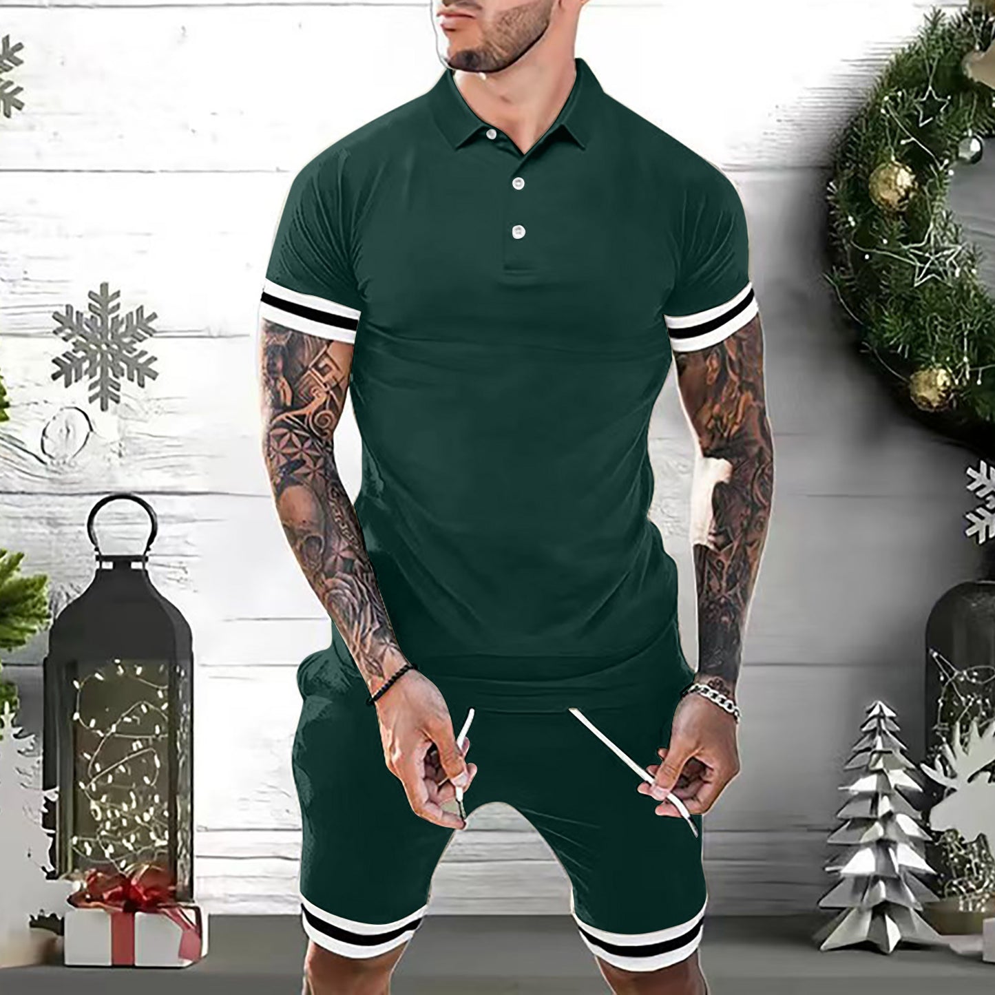 Men Casual Summer Polo Set Shirt & Shorts