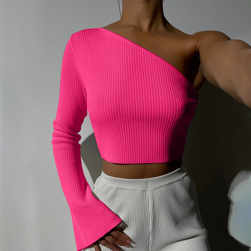 One Shoulder Ribbed Crop Top – Slim Fit Women’s Shirt