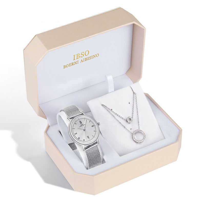 Elegant Women Gift Set – Watch + Necklace Luxury Box