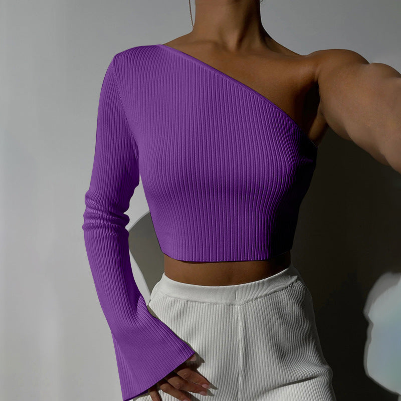 One Shoulder Ribbed Crop Top – Slim Fit Women’s Shirt
