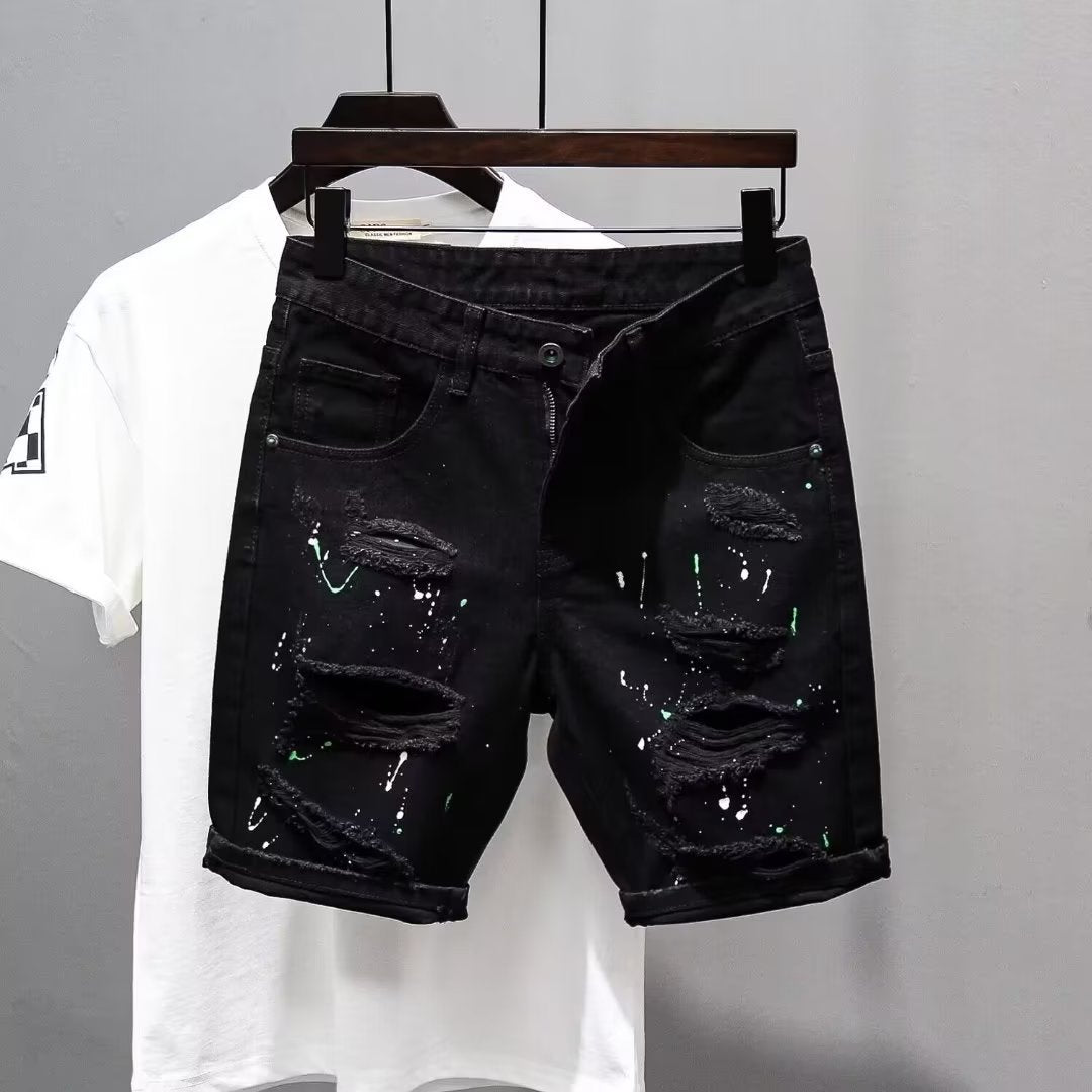 Men Ripped Denim Shorts Summer Casual Slim Fit