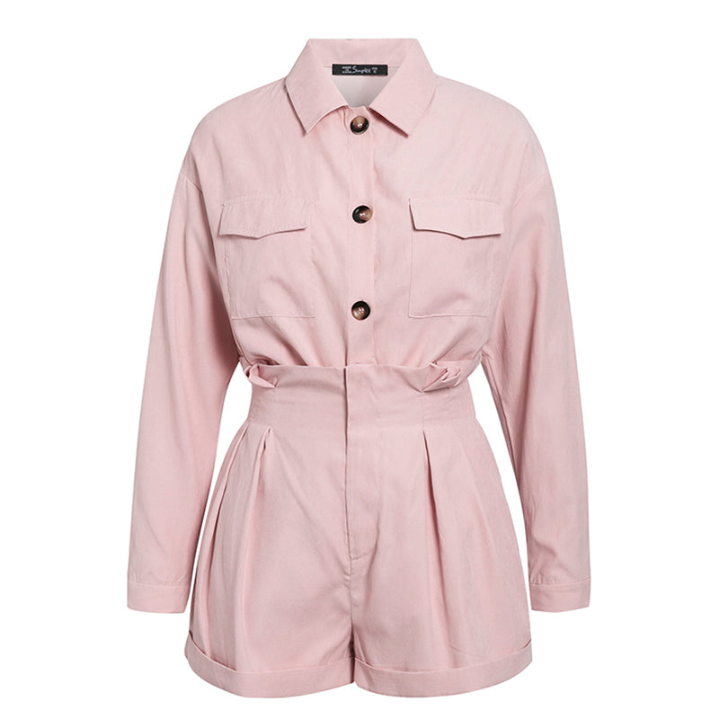 Pink Button Romper Dress – Casual Summer One Piece Outfit for Women