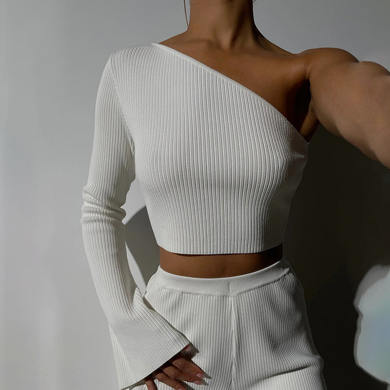 One Shoulder Ribbed Crop Top – Slim Fit Women’s Shirt