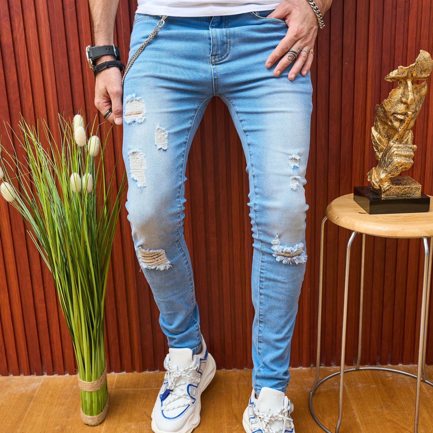 Men’s Slim Fit Ripped Jeans – Stretch Casual Denim