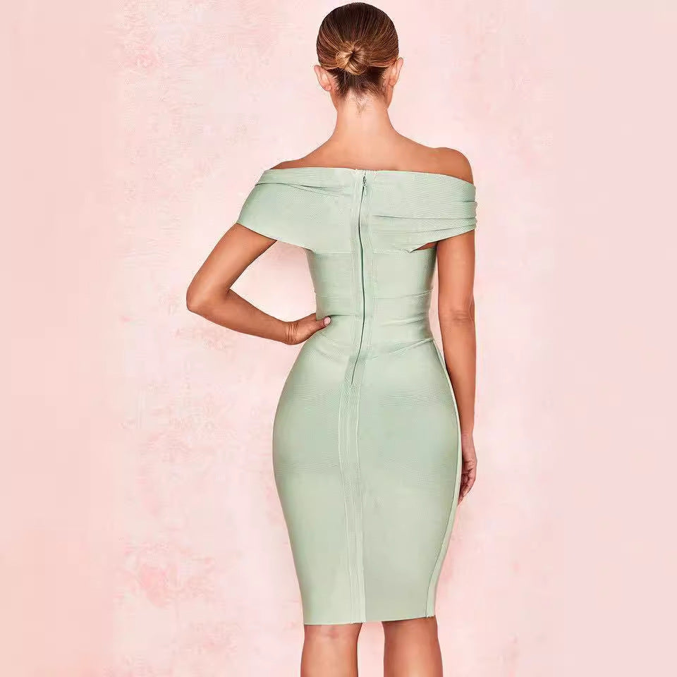 Elegant Off-Shoulder Bodycon Dress – Slim Fit Sexy Midi Dress