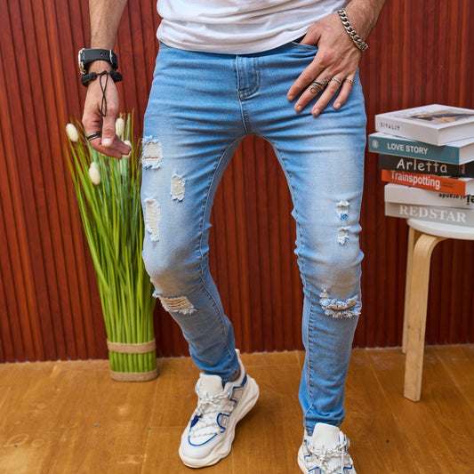 Men’s Slim Fit Ripped Jeans – Stretch Casual Denim