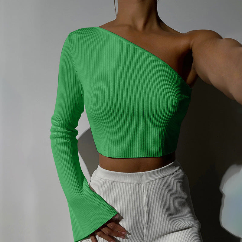 One Shoulder Ribbed Crop Top – Slim Fit Women’s Shirt