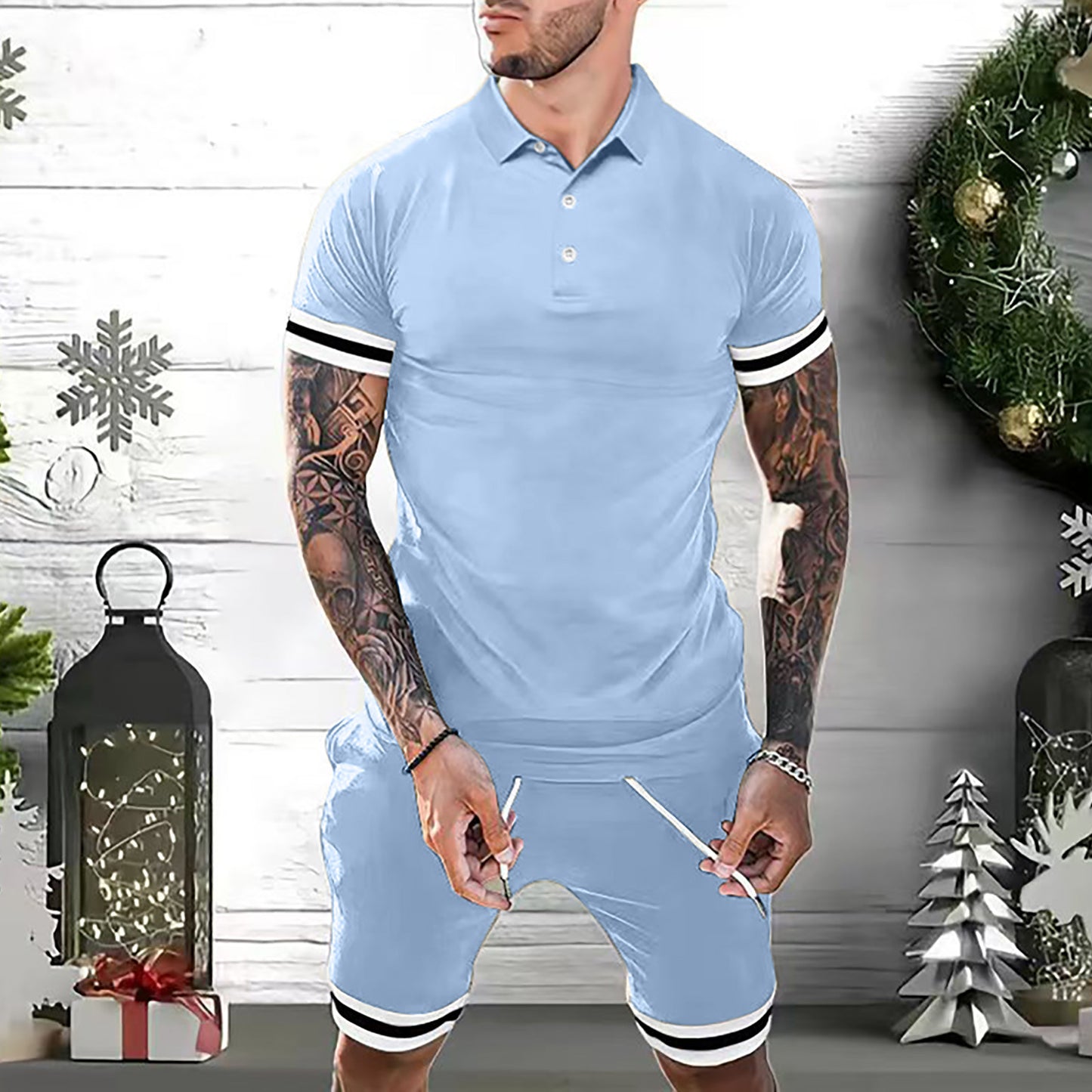 Men Casual Summer Polo Set Shirt & Shorts