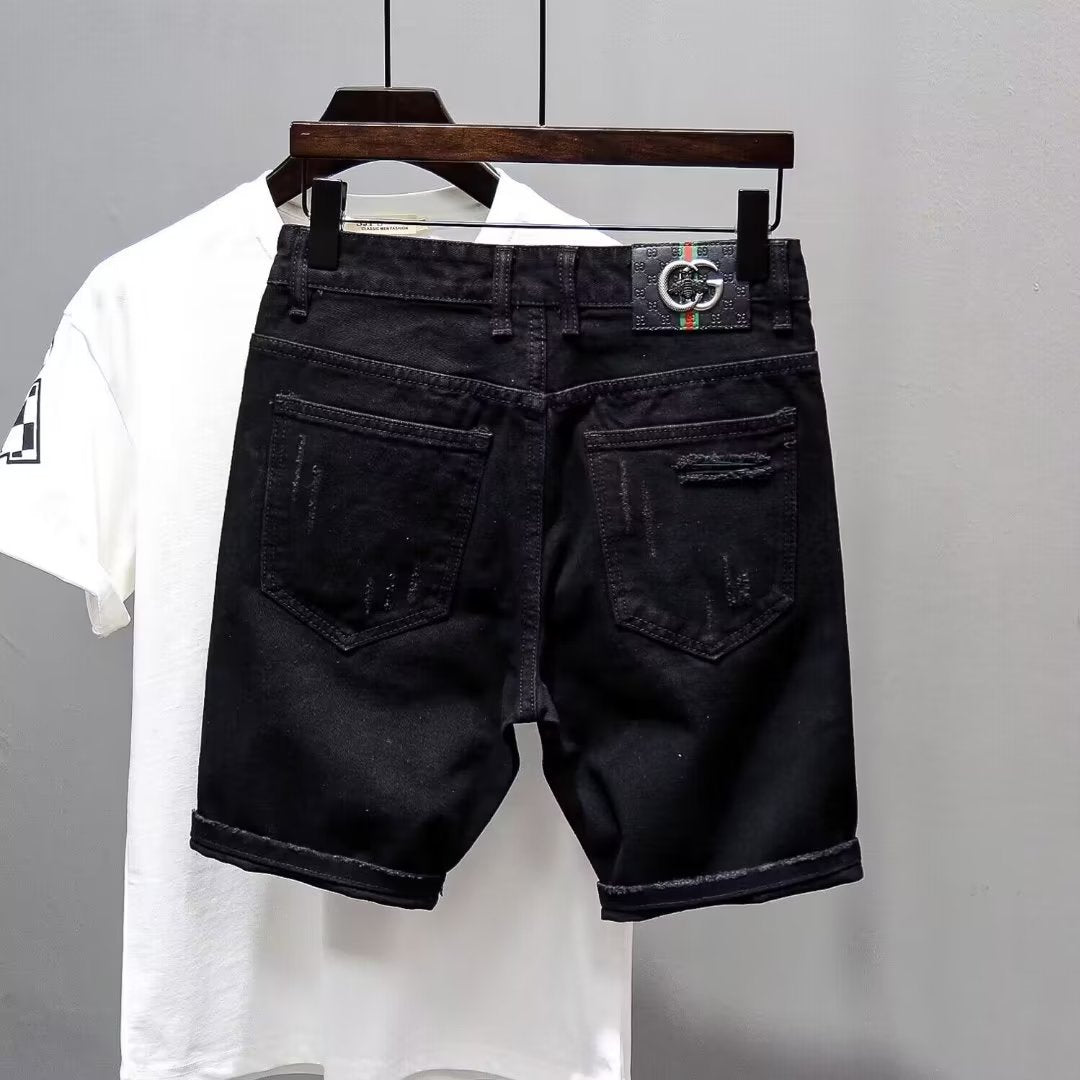 Men Ripped Denim Shorts Summer Casual Slim Fit