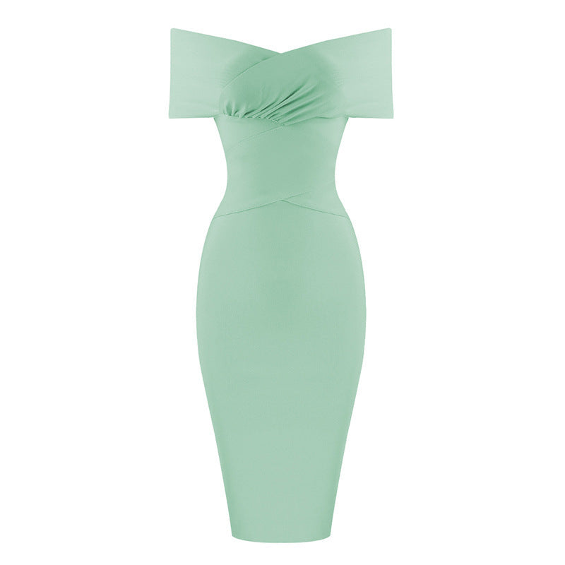 Elegant Off-Shoulder Bodycon Dress – Slim Fit Sexy Midi Dress