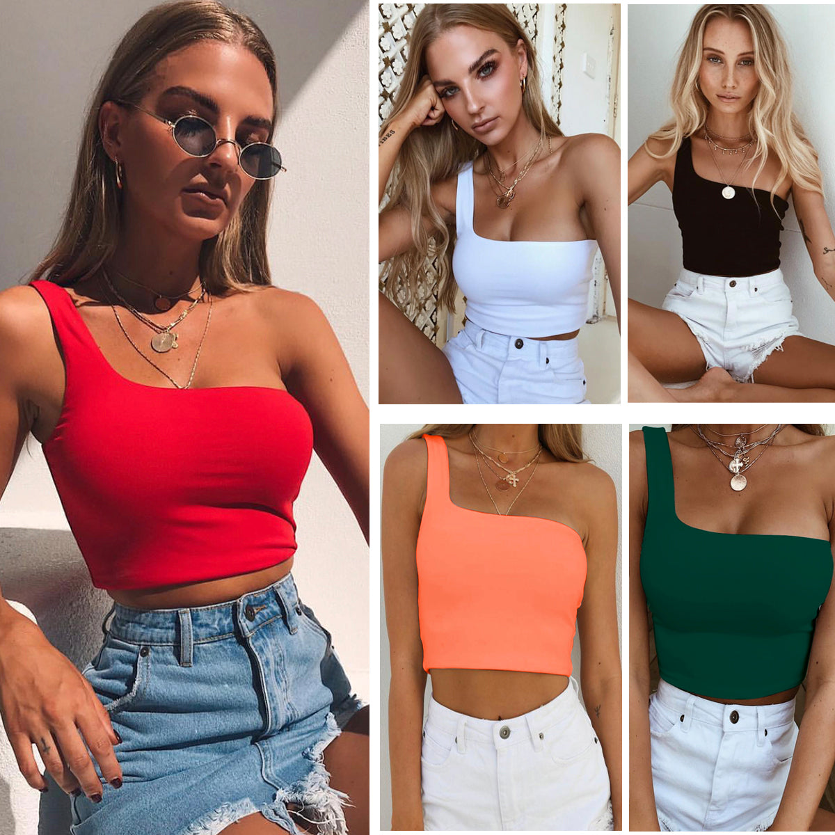 Sexy One Shoulder Crop Top for Women – Summer Slim Fit Tank